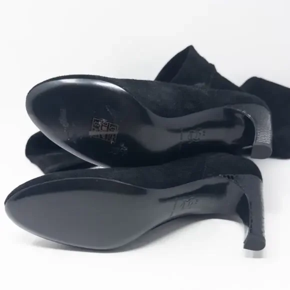 Tory Burch Over the Knee Stretch Boot Womens 7 Black Suede 80mm Snake Skin Heel - Picture 7 of 10